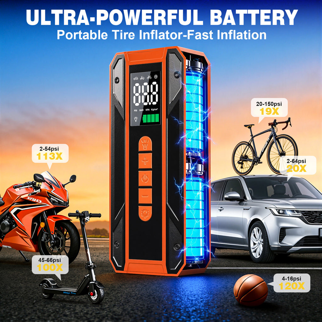 Portable Jump Starter with 150PSI Tire Inflator and Light