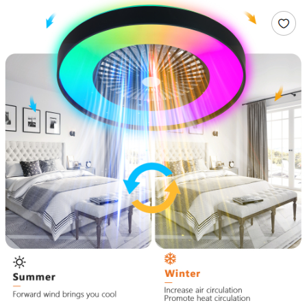Smart RGB Ceiling Fan Light, 23in Dimmable